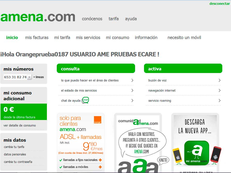 Area clientes Amena